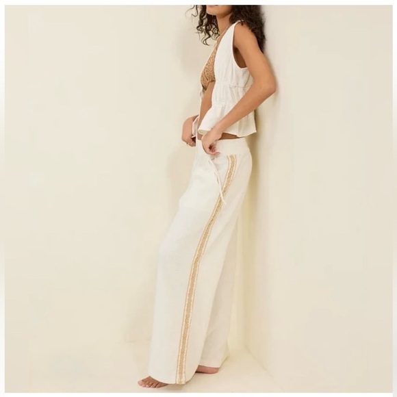 NEW Aerie summer reset trouser L pool to party cover up pants ivory crochet tan